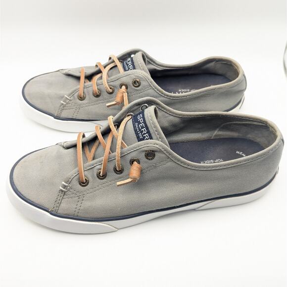 Sperry Pier View Gray Slip On Leather Laces Low Top Fashion Sneakers Women's 8 - Picture 4 of 9
